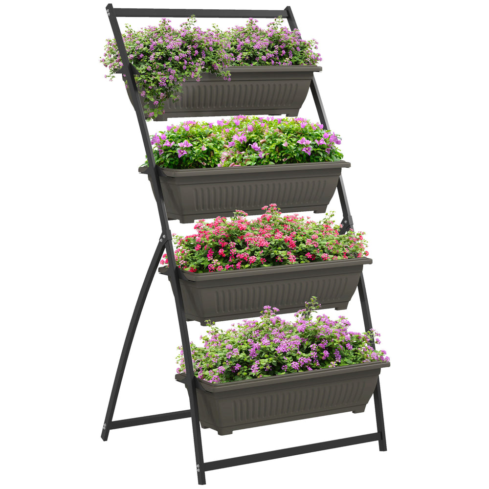 4-Tier Vertical Raised Garden Bed with 4 Planter Boxes, Outdoor Plant Stand Grow Container with Leaking Holes for Balcony Patio Outdoor, Brown