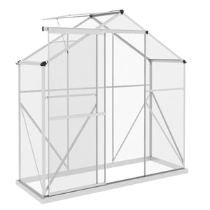 6 x 2.5ft Polycarbonate Greenhouse, Walk-In Green House with Sliding Door, 5-Level Roof Vent, Rain Gutter, Garden Plants Grow House with Aluminium Frame and Foundation, Silver