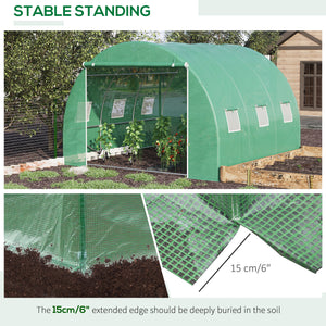 10' x 10' x 6.5' Walk-in Tunnel Hoop Greenhouse, Polyethylene PE Cover, Steel Frame, Roll-Up Zipper Door & Windows for Flowers, Vegetables, Tropical Plants, Green