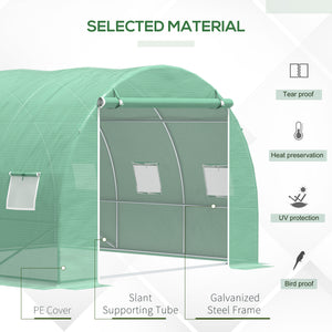 10' x 10' x 6.5' Walk-in Tunnel Hoop Greenhouse, Polyethylene PE Cover, Steel Frame, Roll-Up Zipper Door & Windows for Flowers, Vegetables, Tropical Plants, Green