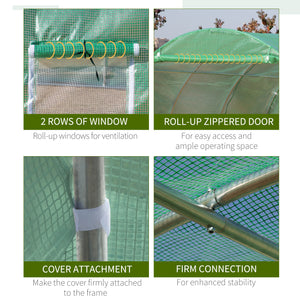 10' x 10' x 6.5' Walk-in Tunnel Hoop Greenhouse, Polyethylene PE Cover, Steel Frame, Roll-Up Zipper Door & Windows for Flowers, Vegetables, Tropical Plants, Green