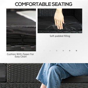 2-Seat Patio Furniture with Tea Table, Outdoor PE Rattan Wicker Loveseat with Padded Cushions and Tempered Glass Top for Garden, Porch, Poolside, Black