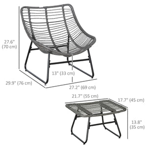Rattan Chair with Stool, Outdoor Balcony Chair with Cushion, Adjustable Foot Pads for Patio, Garden, Backyard, Grey