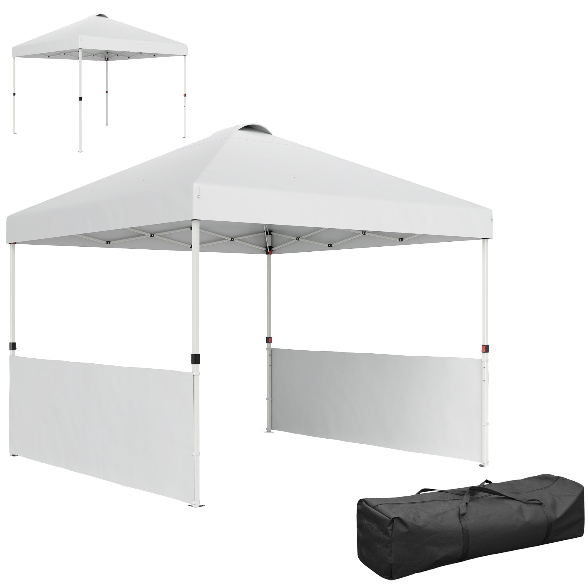 pop up tent for 2 Outsunny 10' x 10' Pop Up Canopy Tent with 2 Half Sidewalls, UV50+ Instant Sun Shelter with Wheeled Carry Bag, White