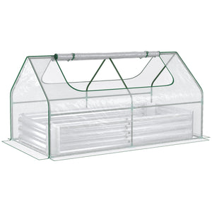 Outsunny 6 x 3 x 1ft Raised Garden Bed with Mini Greenhouse, Galvanized Raised Garden Bed with Cover for Herbs and Vegetables, Small Greenhouse for Patio Garden Balcony, Clear and Silver