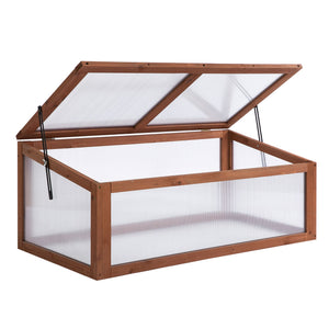 39" x 26" x 16" Wooden Cold Frame with Openable and Tilted Top Cover, Small Polycarbonate Planter Box for Flowers, Vegetables, Plants, Brown