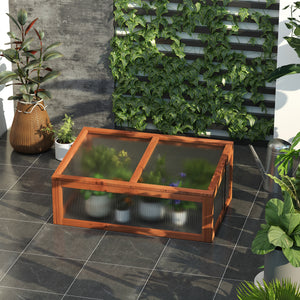 39" x 26" x 16" Wooden Cold Frame with Openable and Tilted Top Cover, Small Polycarbonate Planter Box for Flowers, Vegetables, Plants, Brown