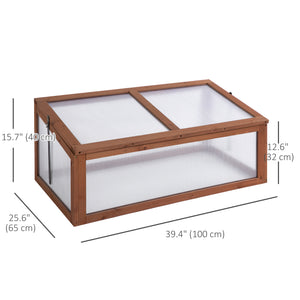 39" x 26" x 16" Wooden Cold Frame with Openable and Tilted Top Cover, Small Polycarbonate Planter Box for Flowers, Vegetables, Plants, Brown