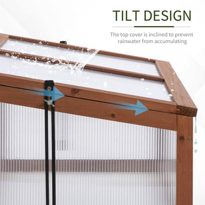 39" x 26" x 16" Wooden Cold Frame with Openable and Tilted Top Cover, Small Polycarbonate Planter Box for Flowers, Vegetables, Plants, Brown