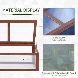 39" x 26" x 16" Wooden Cold Frame with Openable and Tilted Top Cover, Small Polycarbonate Planter Box for Flowers, Vegetables, Plants, Brown