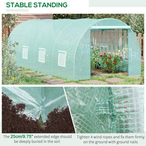Outsunny 20' x 10' x 7' Walk-In Tunnel Greenhouse with Zippered Door & 8 Mesh Windows, Large Garden Green House Kit, Galvanized Steel Frame, Green