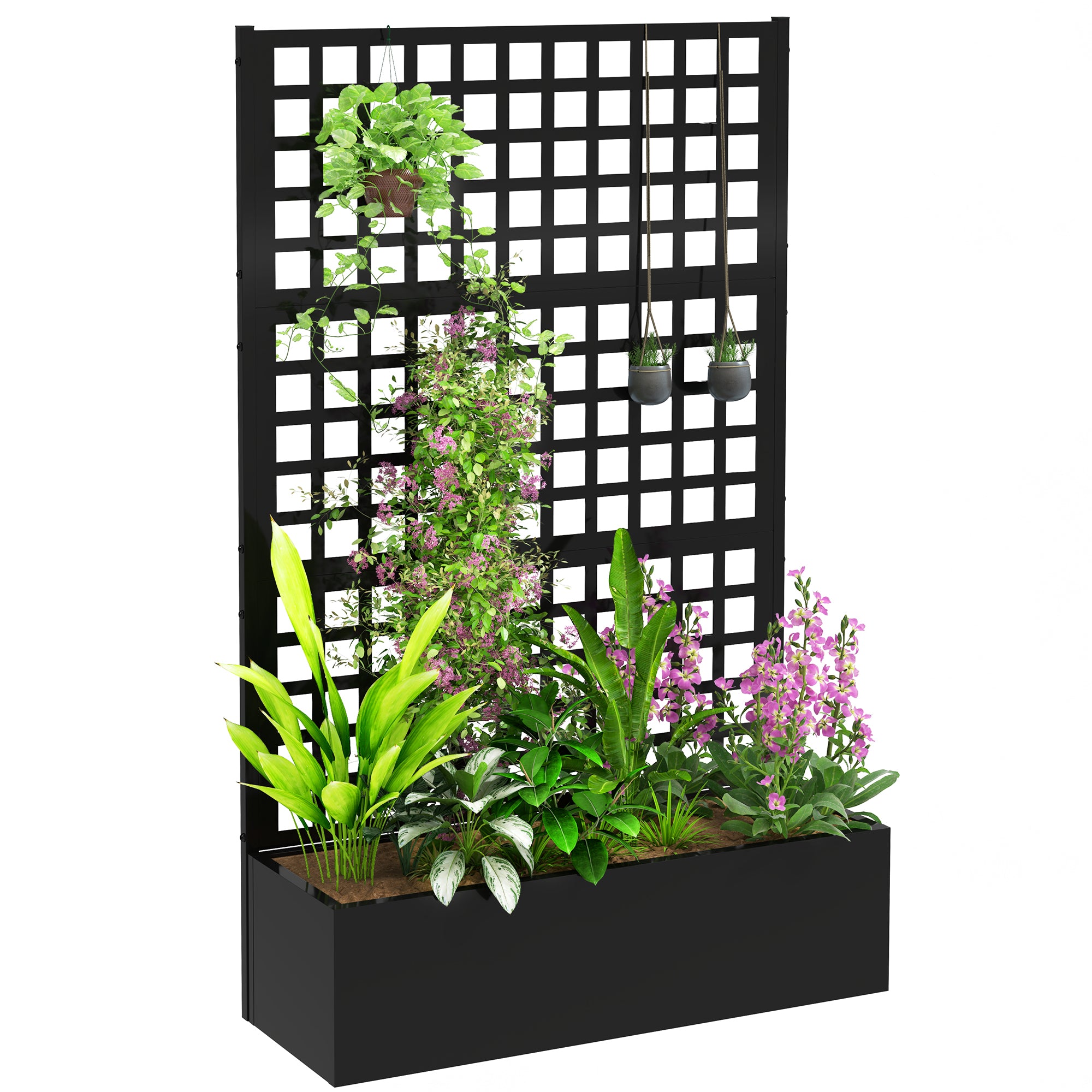 castlecreek small square raised galvanized steel planter box with trellis Outsunny Galvanized Raised Garden Bed Planter Box with Trellis for Climbing Plants, Vegetable, Vines, 43