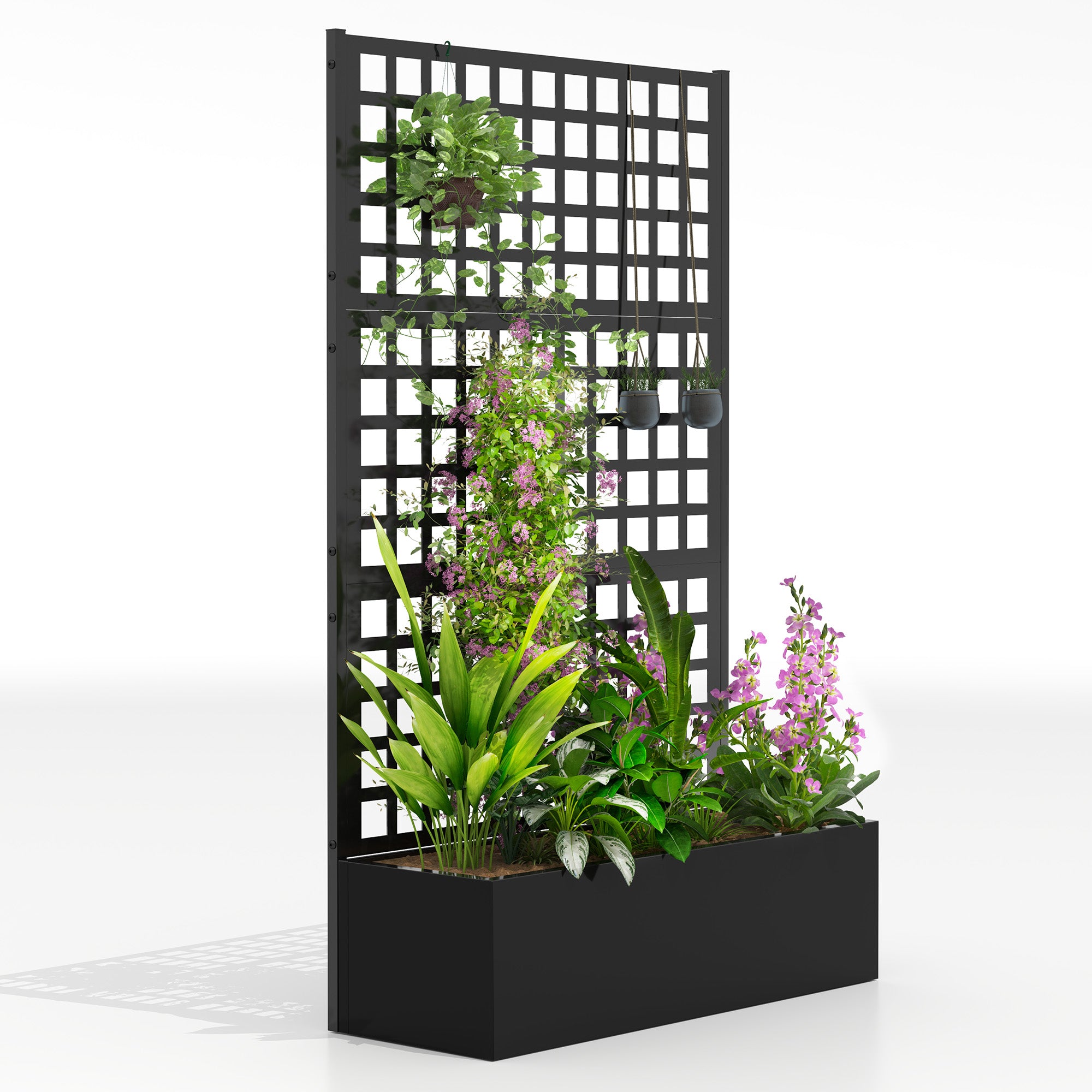 Outsunny Galvanized Raised Garden Bed with Trellis, Drainage Holes, Privacy  Screen, 43