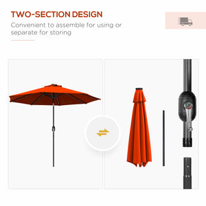 2.7m Patio Garden Umbrella Outdoor Parasol with Tilt Crank and 24 LEDs Lights (Orange)
