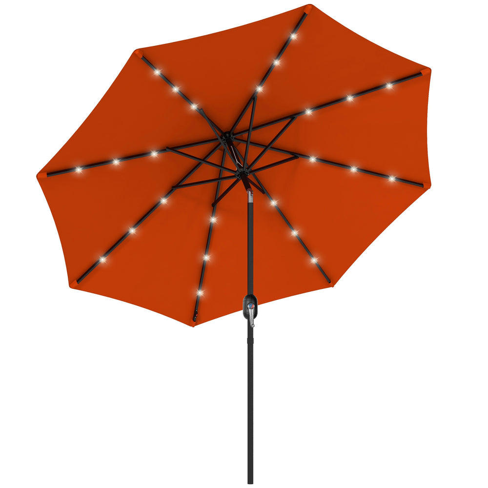 9ft Solar Patio Umbrella Outdoor Sunshade 24 LED Lights Tilt Canopy, Orange