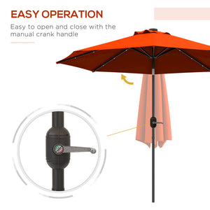 2.7m Patio Garden Umbrella Outdoor Parasol with Tilt Crank and 24 LEDs Lights (Orange)