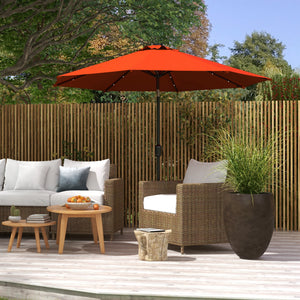 2.7m Patio Garden Umbrella Outdoor Parasol with Tilt Crank and 24 LEDs Lights (Orange)