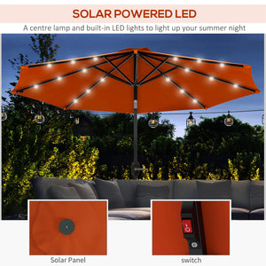 2.7m Patio Garden Umbrella Outdoor Parasol with Tilt Crank and 24 LEDs Lights (Orange)