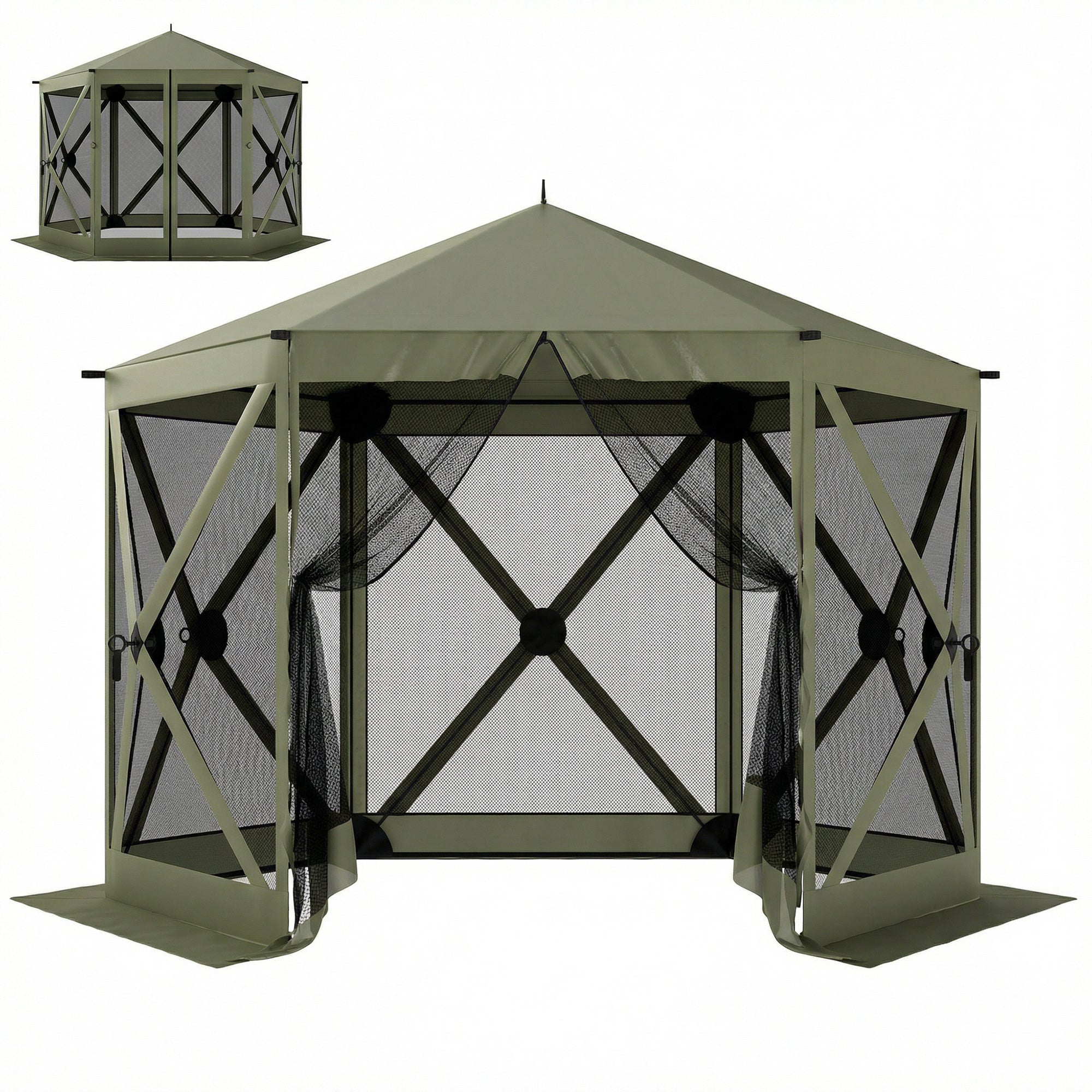 tent gazebo camping Outsunny 10 x 11 ft Pop Up Gazebo Screen Tent, Portable Instant Camping Canopy Screen House with Nettings, Carry Bag, Dark Green