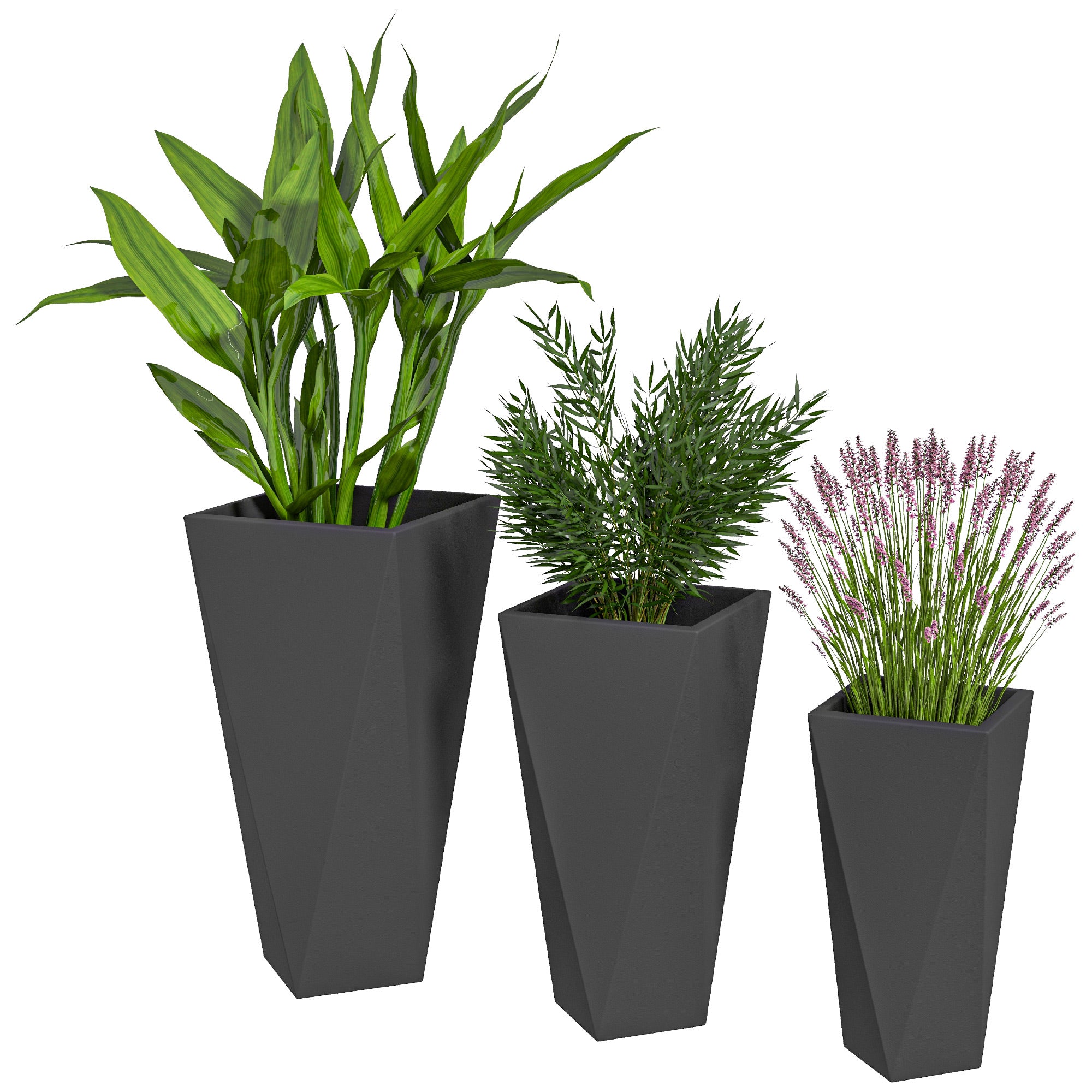 3 planting pots Outsunny Indoor Outdoor Planters Set of 3 MgO Tall Planters Stackable Flower Pots with Drainage Holes for Garden Balcony Black