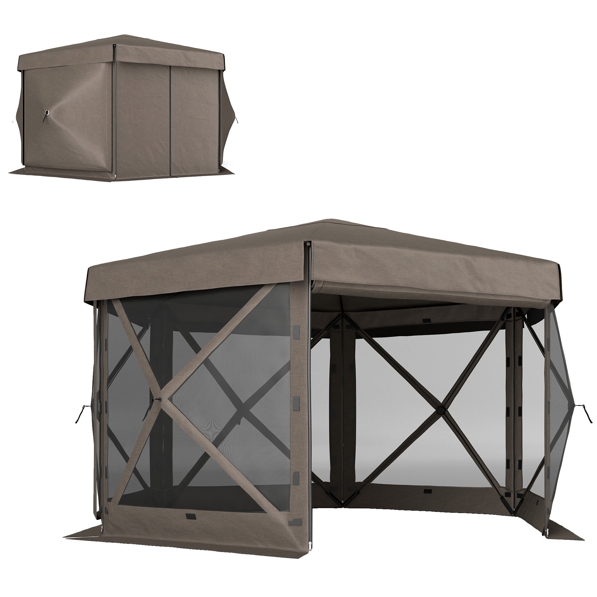 garden tent gazebo Outsunny 12' x 12' Hexagonal Pop Up Gazebo Canopy Tent with 5 Sidewalls, Outdoor Canopy Shelter with Carry Bag, Brown