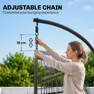 Hanging Egg Chair, Indoor Outdoor Hammock Swing Chair with Stand, Safety Strap, Foldable Basket, Thick Cushions, Headrest, Adjustable Height, Metal Frame for Garden Balcony, Dark/Light Grey