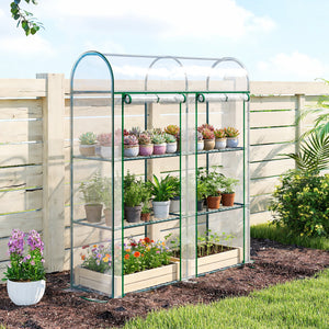 3 Tier Mini Greenhouse, Portable Greenhouse with 2 Roll-up Doors, Garden Hot House for Patio Garden Backyard, 56.3" x 18.1" x 64.6", Clear