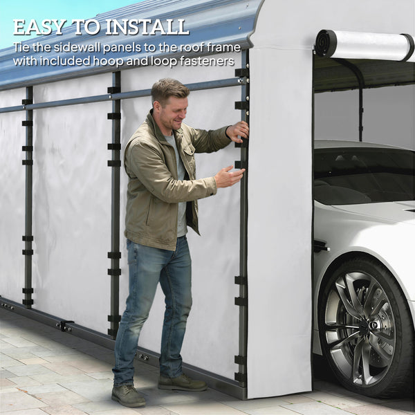 Carport Replacement Sidewall Panels Set of 4 for 12' x 20' Carports, UPF50+ Waterproof PE Tarp Replacement Side Wall Cover with Zipper Door, Top Cover and Frame Not Included, White