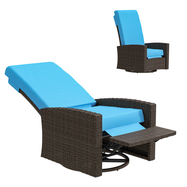 Outsunny Outdoor Wicker Swivel Recliner Chair, Reclining Backrest, Lifting Footrest, 360° Rotating Basic, Water-Resistant Cushions for Patio, Sky Blue