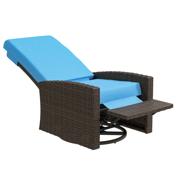 Outsunny Outdoor Wicker Swivel Recliner Chair, Reclining Backrest, Lifting Footrest, 360° Rotating Basic, Water-Resistant Cushions for Patio, Sky Blue