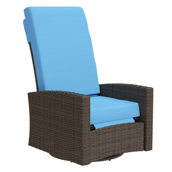 Outsunny Outdoor Wicker Swivel Recliner Chair, Reclining Backrest, Lifting Footrest, 360° Rotating Basic, Water-Resistant Cushions for Patio, Sky Blue