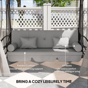 3 Person Outdoor Patio Daybed, 3 in 1 Canopy Gazebo Swing Chair Garden Hammock with Sun Shade, Mesh Mosquito and Net, Grey