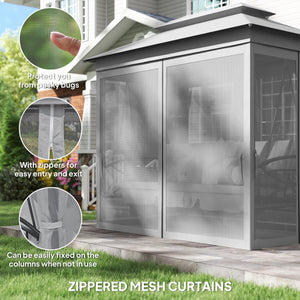 3 Person Outdoor Patio Daybed, 3 in 1 Canopy Gazebo Swing Chair Garden Hammock with Sun Shade, Mesh Mosquito and Net, Grey