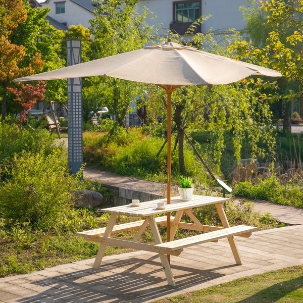 6 Seater Wooden Picnic Table Bench for Outdoor Garden or Patio with Parasol Cutout 150 cm Natural Wood Finish