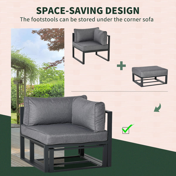 6 Pieces Outdoor Patio Furniture Set, Space-Saving Aluminum Outdoor Daybed, Thickened Cushions, Outdoor Sectional Conversation Set with Coffee Table, Footstools, Grey