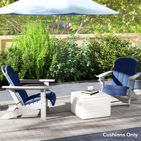 Adirondack Chair Cushion Set of 2, Outdoor Chair Cushions, High Back Patio Chair Cushions with Ties, Non-Slip Replacement Seat Cushion for Patio Furniture, Navy Blue