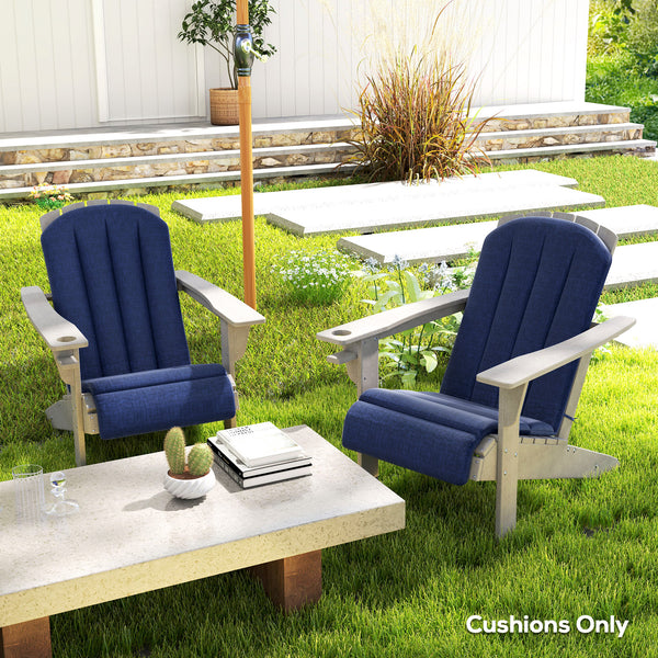 Adirondack Chair Cushion Set of 2, Outdoor Chair Cushions, High Back Patio Chair Cushions with Ties, Non-Slip Replacement Seat Cushion for Patio Furniture, Navy Blue