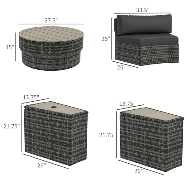 Outsunny 8 Piece Patio Furniture Set with 4 Rattan Sofa Chairs & 4 Tables, Outdoor Conversation Set with Storage & Umbrella Hole for Backyard, Lawn and Pool, Mixed Gray