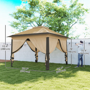 11' x 11' Pop Up Canopy, Double Roof Foldable Canopy Tent with Zipper Mesh Sidewalls, Height Adjustable and Carrying Bag, Event Tent for Patio Garden Backyard, Beige