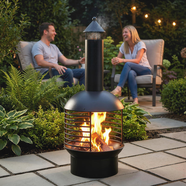 Chimney Fire Pit, Portable Wood Burning Firepit with Poker, Charcoal Grid, Outdoor Fireplace for Garden Patio, Black