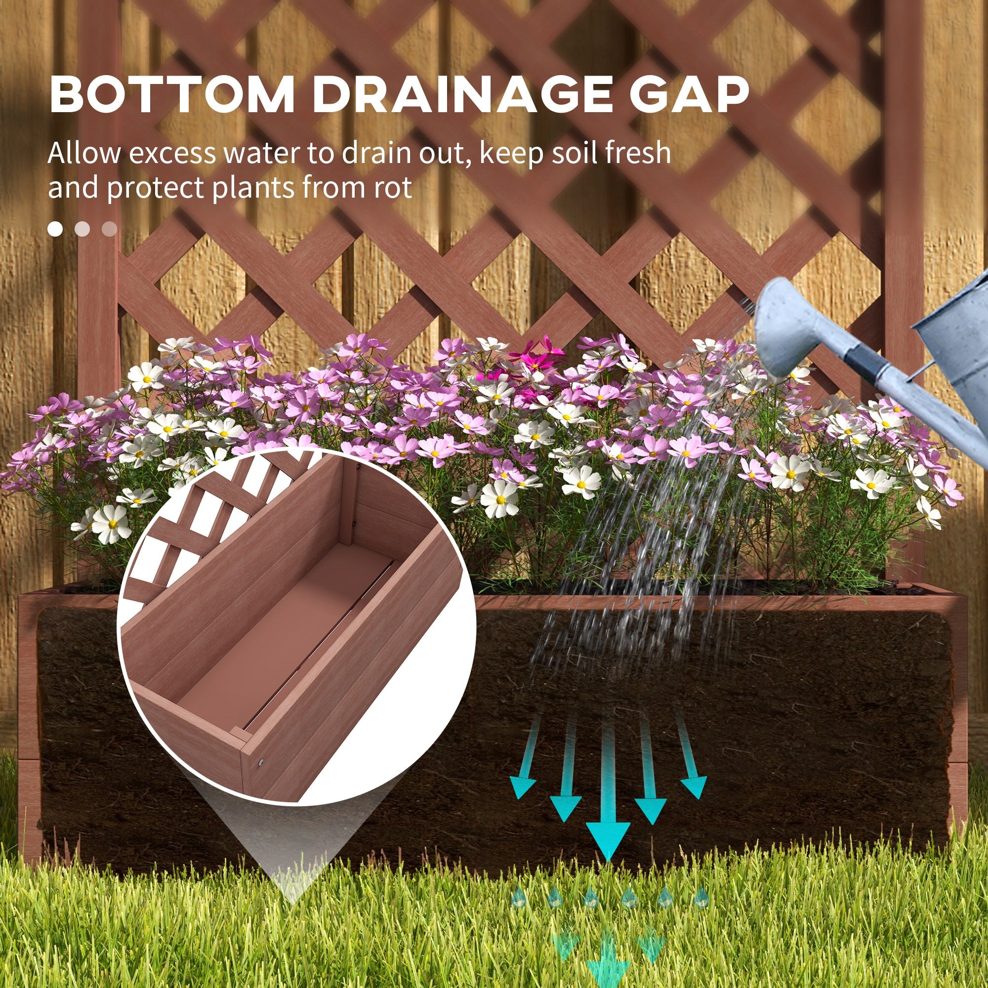 rectangular trellis planter Outsunny Versatile Raised Garden Bed w/ Trellis & Self-Draining Design