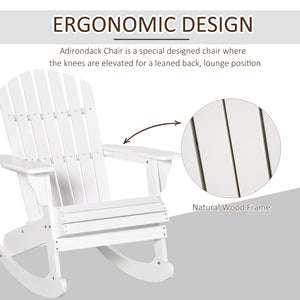 Outsunny Wooden Adirondack Rocking Chair Outdoor Lounge Chair Fire Pit Seating with Slatted Wooden Design, Fanned Back, & Classic Rustic Style for Patio, Backyard, Garden, Lawn, White