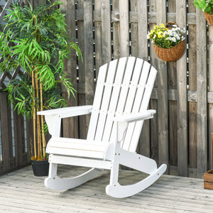 Outsunny Wooden Adirondack Rocking Chair Outdoor Lounge Chair Fire Pit Seating with Slatted Wooden Design, Fanned Back, & Classic Rustic Style for Patio, Backyard, Garden, Lawn, White