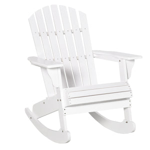 Outsunny Wooden Adirondack Rocking Chair Outdoor Lounge Chair Fire Pit Seating with Slatted Wooden Design, Fanned Back, & Classic Rustic Style for Patio, Backyard, Garden, Lawn, White