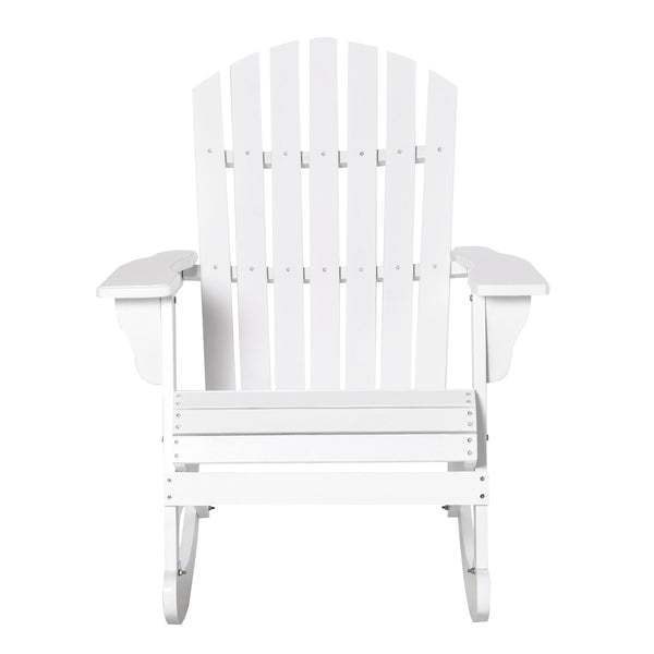 Outsunny Wooden Adirondack Rocking Chair Outdoor Lounge Chair Fire Pit Seating with Slatted Wooden Design, Fanned Back, & Classic Rustic Style for Patio, Backyard, Garden, Lawn, White