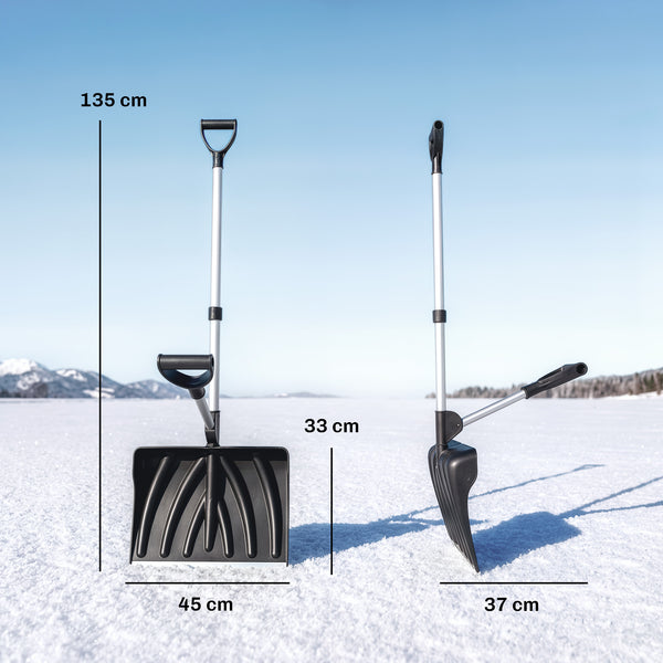 Heavy-Duty Snow Shovel with Assist Handle, Portable Snow Pusher with 45cm Wide Blade, Detachable Aluminium Handle and Metal Edge, Removal Shovel for Garden, Driveway, Car, Camping, Black