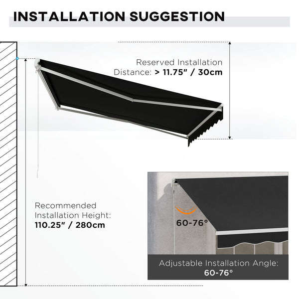 Outsunny 12' x 10' Electric Awning, Retractable Awning, UV Protection Sun Shade Shelter with Remote Controller and Manual Crank Handle for Deck, Balcony, Yard, Black