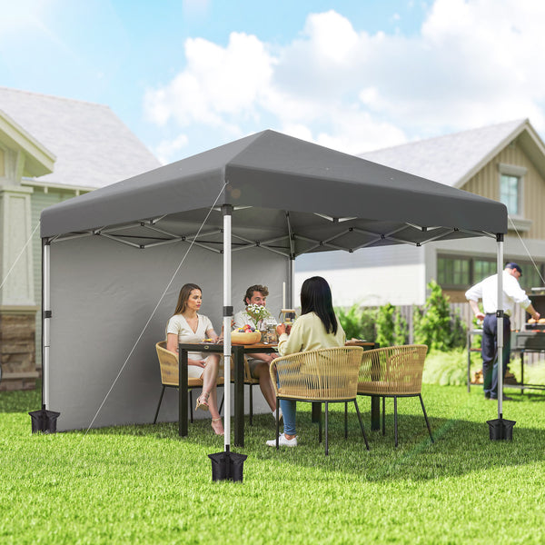 10' x 10' Pop Up Canopy Tent with Removable Sidewalls, Instant Shelter with Portable Roller Bag, 4 Sand Bags, Adjustable Height for Outdoor, Garden, Patio, Dark Grey