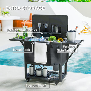 104 Quart Patio Cooler with Wheels, Holds up to 70 Bottles / 120 Cans, Rolling Ice Chest with Bottle Opener and Shelves, Outdoor Beverage Bar Cart with Handles, Black