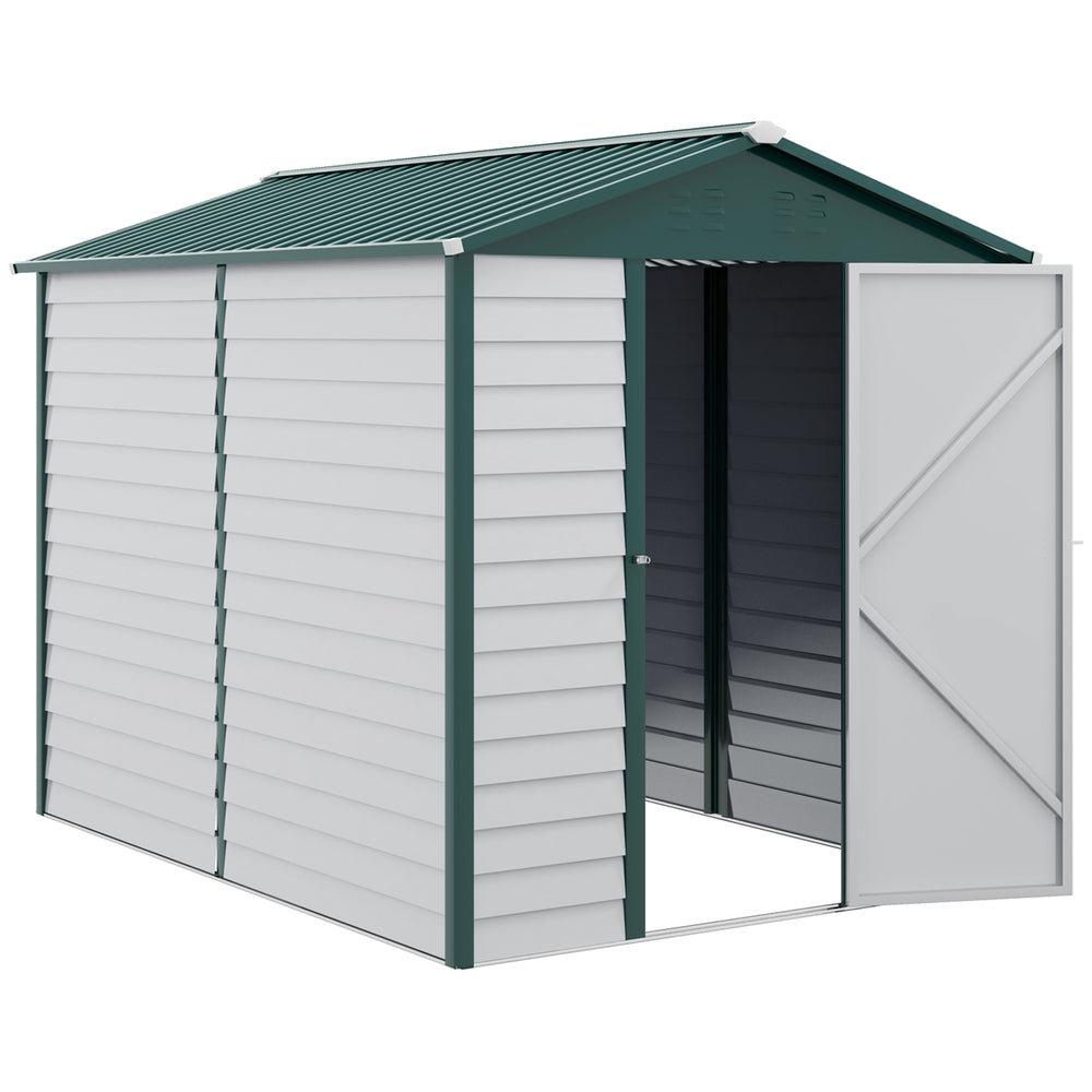 9 x 6FT Metal Garden Shed, Galvanised Outdoor Storage Shed with Window, Lockable Door, Tool Storage Shed for Yard, Patio, Lawn, Green